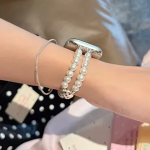 Perlen Uhrenarmband kompatibel mit Apple Watch, elegantes Doppelperlen Armband für Smartwatch.