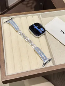 Cinturino orologio metallo scamosciato zircone compatibile Apple Watch, dettaglio squisito.