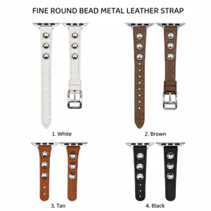 Cinturino in pelle fine con perle di metallo per smartwatch, elegante cinturino ricambio.