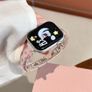 Bracelet de montre en metal etoile compatible apple watch design chic accessoire rose