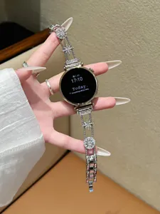 Edelstahl Metall Uhrenarmband mit glänzenden Strasssteinen und Stern Anhängern für Smartwatch