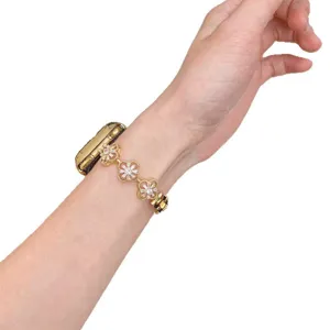 Cinturino per orologio in metallo dorato con trifoglio a quatro foglie per Apple Watch.
