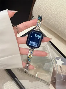 Stern Strass Metall Uhrenarmband kompatibel mit Apple Watch, glänzendes Kristall-Design.