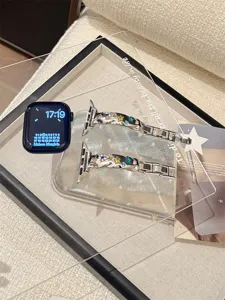 Metallarmband mit bunten Strasssteinen und Sternen kompatibel mit Apple Watch Serie 10 9 SE
