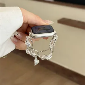Stijlvolle kralen horlogeband met hart hanger compatibel met Apple Watch series