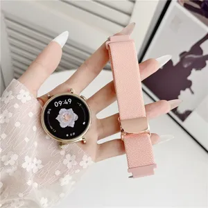 Rosa Nylon gewebtes magnetisches Ersatzarmband kompatibel mit gängigen Smartwatches