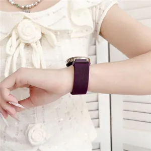 Lila magnetisches Nylon Uhrenarmband, gewebtes Ersatzarmband kompatibel mit Smartwatches.