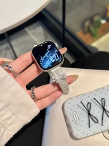Rhinestone 3D bow watch band detail, sparkling crystal metal strap for smart watch accessory