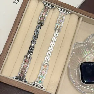 Stainless Steel Wave Block Rhinestone Watch Strap Compatible With Apple Watch Smartwatch Replacement Band