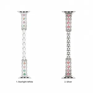 Metal watch strap replacement compatible with Apple Watch, stylish wave block stone design.