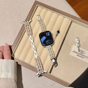 Bracelet de Montre en Métal Avec Strass Compatible Avec Smartwatch Bracelet de Rechange Bijou de Luxe