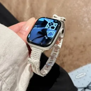 Metal Rhinestone Bow Smartwatch Band For Apple Watch Huawei Xiaomi Watch Strap Luxury Jewelry Wristband