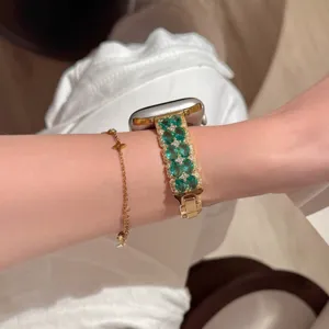 Bracelet de montre en métal strass émeraude de luxe compatible avec Apple Watch SE