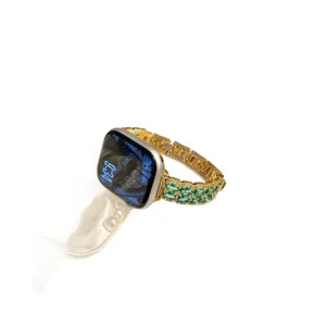 Bracelet de montre en métal diamant émeraude compatible avec Apple Watch de luxe.