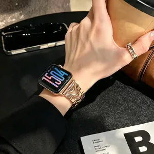 Edelstahl Metall Uhrenarmband kompatibel mit Apple Watch, luxuriöses Wellen-Design.