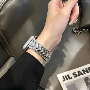 Luxus welliges Metall Uhrenarmband Ersatzarmband kompatibel mit Apple Watch Modellen.