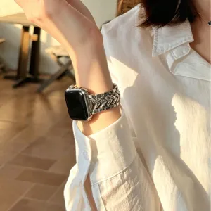 Elegantes Metall-Ersatzarmband kompatibel mit Apple Watch, luxuriöses geflochtenes Uhrenarmband.