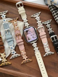 Magnifique Bracelet de Montre en Cuir avec Étoile Zircone Compatible Apple Smartwatch Luxe