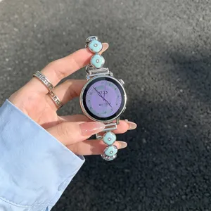 Metal enamel four-leaf clover watch strap replacement compatible with various smart watches.