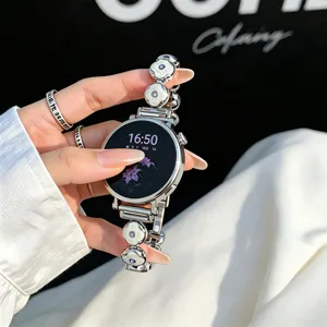 Detailed view of the luxury clover metal smartwatch replacement strap, elegant design for daily wear.