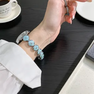 Metal clover watch strap replacement compatible with smartwatches stylish jewelry bracelet part.