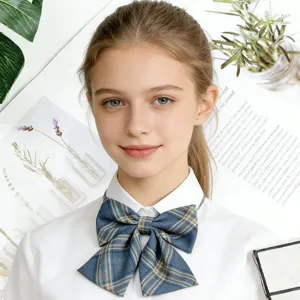 Nœud papillon écossais bleu pré-noué pour uniforme scolaire JK japonais femmes et filles style