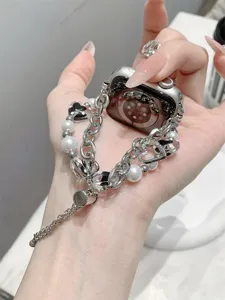 Perlen Herz Metallkette Uhrenarmband kompatibel mit Apple Watch stilvolles Accessoire