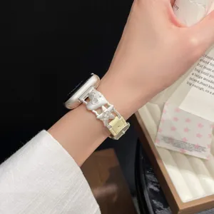Herz Stern Metall Uhrenarmband kompatibel mit Apple Watch, elegantes Silber Leder Zubehör.