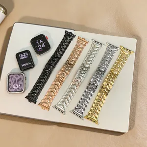 Metallarmband kompatibel mit Apple Watch, luxuriöses mechanisches Edelstahl-Ersatzarmband.