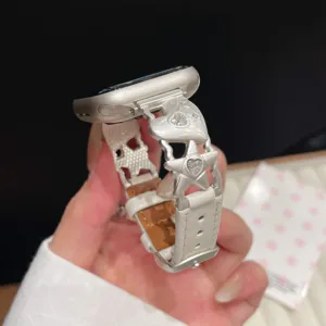 Herz und Stern Leder Metall Uhrenarmband kompatibel mit Apple Watch Serie, modisches Zubehör