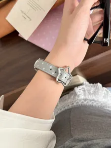 Bracelet de montre en cuir étoile grise avec boucle en métal pour montre connectée