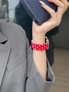 Red silicone watch band with white heart pattern, slim waist replacement strap for smartwatch.