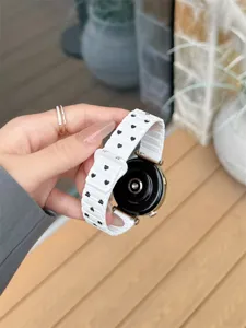 White silicone watch strap with black heart pattern compatible with smart watch daily wear