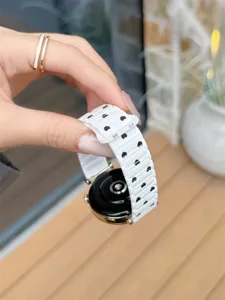 White silicone watch strap with cute black heart pattern compatible smartwatches stylish accessory