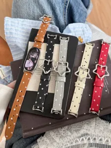 Bracelet de montre en cuir etoile avec boucle unique compatible avec montre connectee.