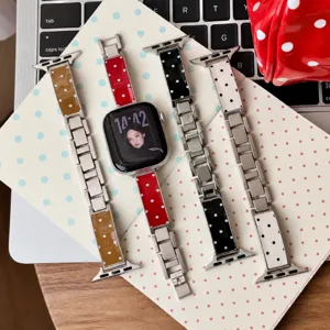 Λουράκι Apple Watch από Δέρμα Πουά με Μεταλλική Αλυσίδα Πολυτελές Ανοξείδωτο Ατσάλι Συμβατό Με iWatch Series Γυναίκες