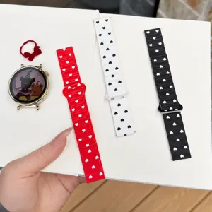 Silicone heart pattern watch band replacement strap with smart watch dial in red white black style