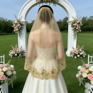 Voile de mariée paillettes or champagne mariage vintage accessoire cheveux femme élégant