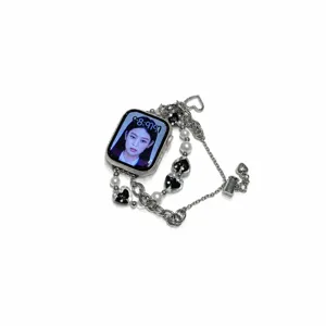 Perlen Herz Kette Uhrenarmband Kompatibel mit Apple Watch Metallband Schmuckdesign