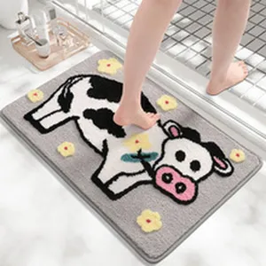 Tappeto da bagno carino mucca cartone animato peluche assorbente antiscivolo per casa