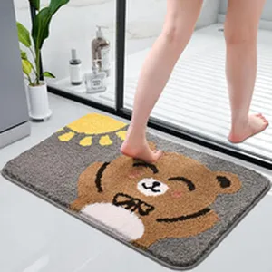 Tappeto da bagno in peluche con orsetto carino, tappetino antiscivolo assorbente per la stanza.