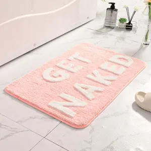 Rosa Badematte mit Get Naked Text, rutschfeste saugfähige weiche Fussmatte für Badezimmer.