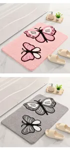 Suave alfombra de suelo con mariposa tufted, tapete de baño antideslizante, decoración acogedora.