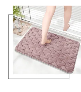Soft plush rabbit fur texture bath mat, absorbent non-slip floor rug for bathroom entrance.