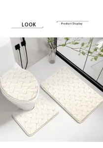 Plush imitation rabbit hair bathroom mat set, thick absorbent non-slip toilet floor rugs.