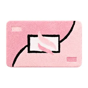 Tappeto da bagno in ciniglia rosa con fondo antiscivolo, design astratto moderno casa.