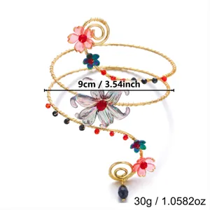 Brazalete de Brazo Ajustable de Alambre con Flores Estilo Étnico Elegante y Único