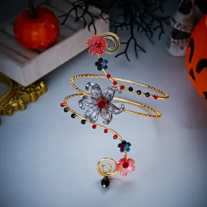 Brazalete de brazo de alambre hecho a mano con flores, joyería elegante ajustable para mujeres.