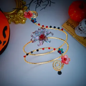 Brazalete de brazo superior elegante y ajustable con flores de alambre hecho a mano