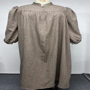 Plus size autumn long sleeve stand collar button loose puff sleeve casual maxi dress